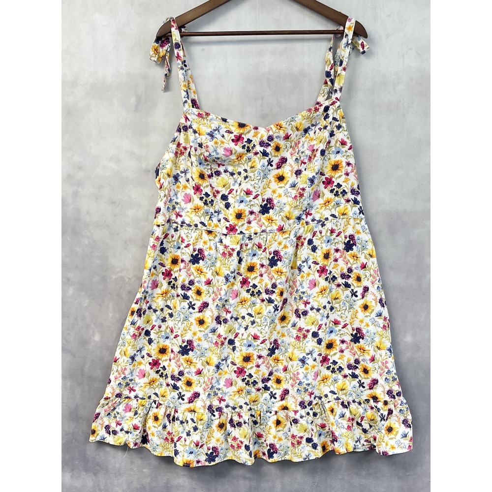 Old Navy Women Floral Cami Dress Size 2X Sleeveless Tie Strap Ruffle Hem Cottage